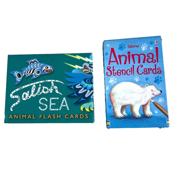 Lot of 2 Usborne Animal Stencil Cards And Salish Sea Flash Cards Educational - Picture 1 of 12